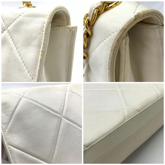 Chanel Lambskin Chain Shoulder Bag Gold Metal Fittings Here Mark Leather White - Picture 7 of 10